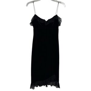 Jodi Kristopher Vintage Y2K Black Velvet Mesh Trim Asymmetrical Hem Dress Goth M